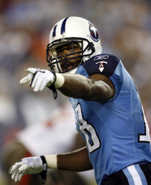 NASHVILLE, TN - AUGUST 15: Kenny Britt #18 of the Tennessee Titans looks to the sideline against the Tampa Bay Buccaneers during a preseason NFL game at LP Field on August 15, 2009 in Nashville, Tennessee. The Titans beat the Buccaneers 27-20. (Photo by J