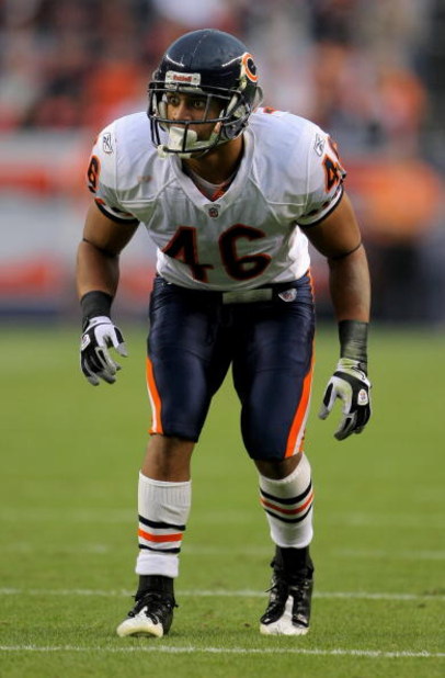 DENVER - AUGUST 30:  Safety Al Afalava #46 of the Chicago Bears plays defense against the Denver Broncos during preseason NFL action at INVESCO Field at Mile High on August 30, 2009 in Denver, Colorado. The Bears defeated the Broncos 27-17.  (Photo by Dou