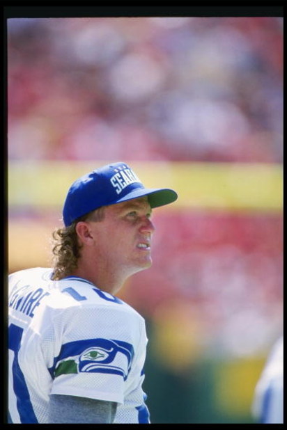 13 Sep 1992: Quarterback Dan McGwire of the Seattle Seahawks looks on during a game against the Kansas City Chiefs at Arrowhead Stadium in Kansas City, Missouri. The Chiefs won the game, 26-7.