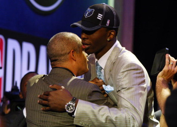 NEW YORK - JUNE 25: Second overall draft pick by the Memphis Grizzlies,  Hasheem Thabeet is congratulated by members of his entourage during the 2009 NBA Draft at the Wamu Theatre at Madison Square Garden June 25, 2009 in New York City. NOTE TO USER: User