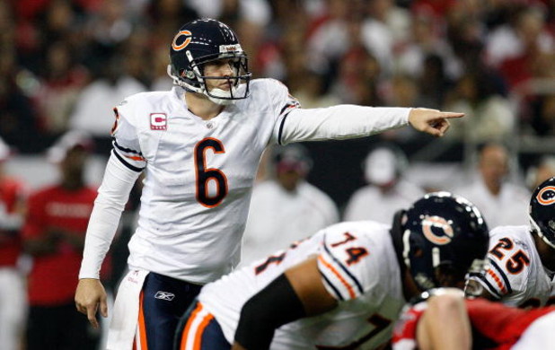 ATLANTA - OCTOBER 18: Quarterback Jay Cutler #6 of the Chicago Bears against the Atlanta Falcons at Georgia Dome on October 18, 2009 in Atlanta, Georgia. (Photo by Kevin C. Cox/Getty Images)