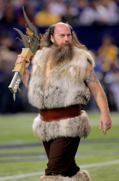 MINNEAPOLIS - OCTOBER 18: Ragnar, the Vikings mascot, supports the Minnesota Vikings against the Baltimore Ravens during NFL action at Hubert H. Humphrey Metrodome on October 18, 2009 in Minneapolis, Minnesota. The Vikings defeated the Ravens 33-31. (Ph