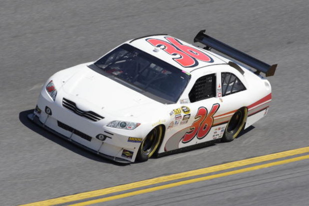 DAYTONA BEACH, FL - FEBRUARY 07: Scott Riggs driver of the #36 Toyota, Drives during practice for the NASCAR Sprint Cup Series Daytona 500 at Daytona International Speedway on February 7, 2009 in Daytona Beach, Florida. (Photo by John Harrelson/Getty Im