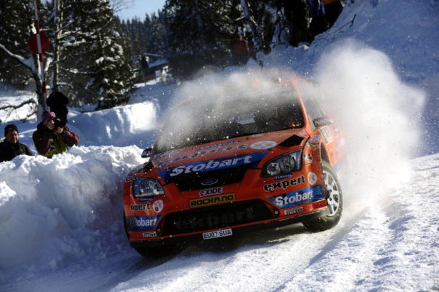 HAMAR, NORWAY - FEBRUARY 14: Henning Solberg and Cato Menkerud of Stobart VK M-Sport Ford Rally Team, Ford Focus RS in action during Leg 2 of Rally Norway 2009 on February 14, 2009 in Hamar, Norway. (Photo by Reporter Images/Getty Images)