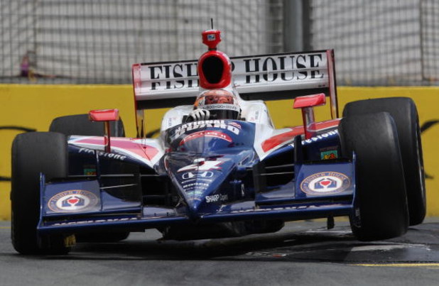 GOLD COAST, AUSTRALIA - OCTOBER 25: Dan Wheldon driver of the #4 Panther Racing Dallara Honda enters the first chicane during practice for the IRL Indy Car Series Nikon Indy 300 on October 25, 2008 on the Gold Coast, Australia. (Photo by Bradley Kanari