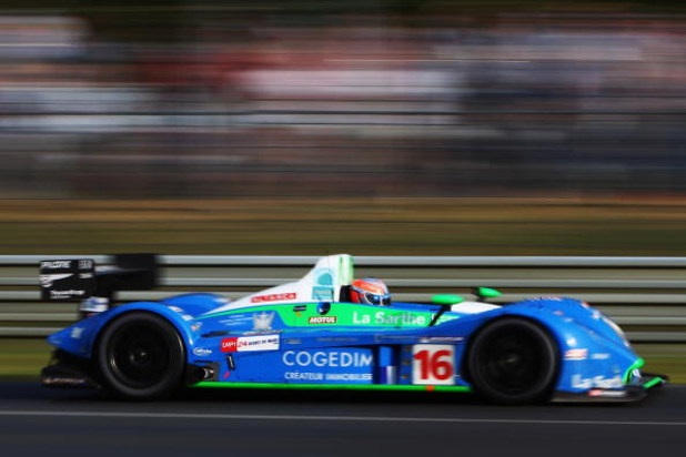 LE MANS, FRANCE - JUNE 14: The Pescarolo Sport car of Emmanuel Collard, Jean-Christophe Boullion and Romain Dumas of France drives during the 76th running of the Le Mans 24 Hour race at the Circuit des 24 Heures du Mans on June 14, 2008 in Le Mans, Franc