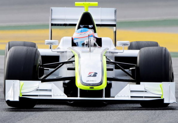 BARCELONA, SPAIN - MARCH 09: Jenson Button of Great Britain and Brawn GP in action during formula one testing at the Circuit de Catalunya on March 9, 2009 in Barcelona, Spain. (Photo by Jasper Juinen/Getty Images)