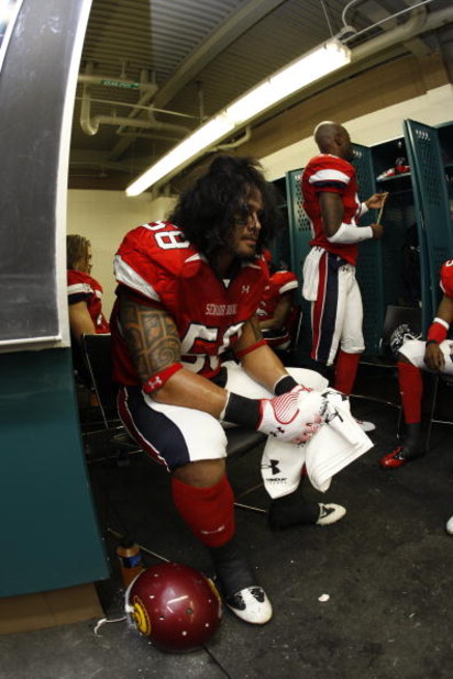 MOBILE, AL - JANUARY 24:  Rey Maualuga #58 of the South Team prepares before the game against the North Team during the Under Armour Senior Bowl on January 24, 2009 at Ladd-Peebles Stadium in Mobile, Alabama.  (Photo by Chris Graythen/Getty Images for Und