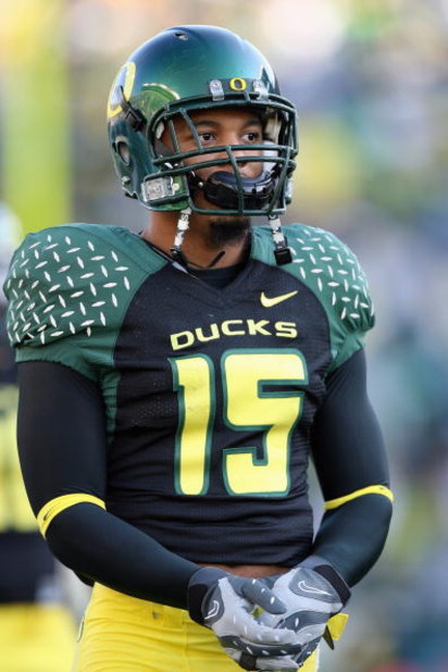 EUGENE, OR - NOVEMBER 03: Patrick Chung #15 of the Oregon Ducks looks on the field during the game against the Arizona State Sun Devils at Autzen Stadium on November 3, 2007 in Eugene, Oregon. The Ducks defeated the Sun Devils 35-23. (Photo by Otto Greule