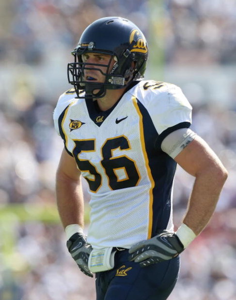 PASADENA, CA - OCTOBER 20:  Zack Follett #56 of the California Golden Bears looks on in the second half against the UCLA Bruins at the Pasadena Rose Bowl October 20, 2007 in Pasadena, California.  (Photo by Lisa Blumenfeld/Getty Images)