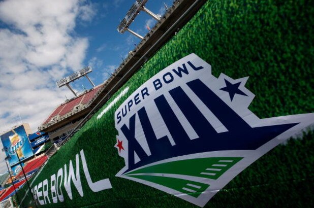TAMPA, FL - FEBRUARY 01: Offical Super Bowl XLIII and NFL logo signage is seen prior tothe Arizona Cardinals playing against the Pittsburgh Steelers inSuper Bowl XLIII on February 1, 2009 at Raymond James Stadium in Tampa, Florida. (Photo by Al Bello/Ge