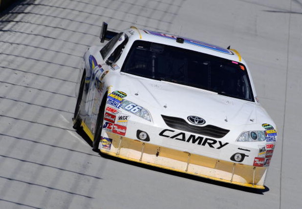 BRISTOL, TN - MARCH 20: Dave Blaney, driver of the #66 Hyde Park Storage Suites Toyota, drives during practice for the NASCAR Sprint Cup Series Food City 500 at Bristol Motor Speedway on March 20, 2009 in Bristol, Tennessee. (Photo by Rusty Jarrett/Gett
