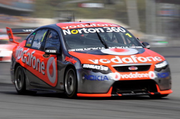 ADELAIDE, AUSTRALIA - MARCH 22: Jamie Whincup drives the #1 Team Vodafone Ford during race two of the Clipsal 500, which is round one of the V8 Supercar Championship Series, on the Adelaide Street Circuit on March 22, 2009 in Adelaide, Australia. (Photo