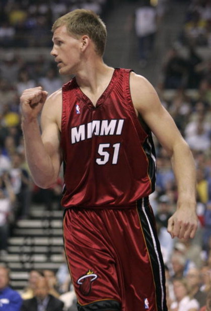 AUBURN HILLS, MI - MAY 31:  Michael Doleac #51 of the Miami Heat celebrates a play against the Detroit Pistons in Game Four of the Eastern Conference Finals during the 2005 NBA Playoffs May 31, 2005 at the Palace At Auburn Hills in Auburn Hills, Michigan.