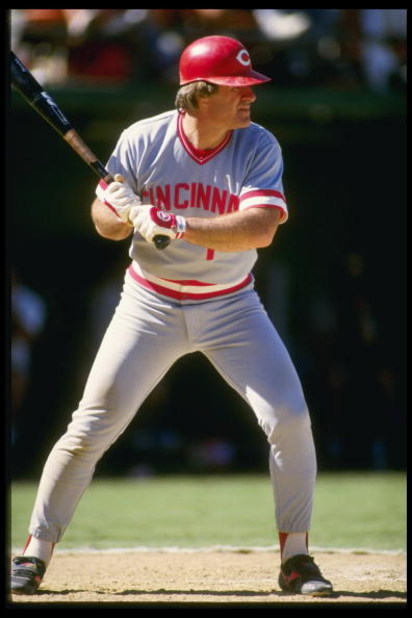 1990:  Pete Rose of the Cincinnati Reds at bat during a game. Mandatory Credit: Stephen Dunn  /Allsport