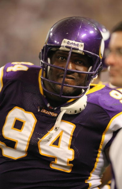 MINNEAPOLIS - SEPTEMBER 21: Pat Williams #94 of the Minnesota Vikings looks on against the Carolina Panthers during their NFL game at the Hubert H. Humphrey Metrodome on September 21, 2008 in Minneapolis, Minnesota. The Vikings defeated the Panthers 20-1