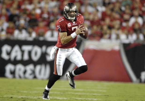 TAMPA, FL - OCTOBER 19: Quarterback Jeff Garcia #7 of the Tampa Bay Buccaneers plays against the Seattle Seahawks at Raymond James Stadium on October 19, 2008 in Tampa, Florida. (Photo by Al Messerschmidt/Getty Images)