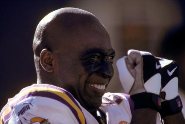 31 Oct 1999: John Randle #93 of the Minnesota Vikings celebrates on the sidelines during the game against the Denver Broncos at the Mile High Stadium in Denver, Colorado. The Vikings defeated the Broncos 23-20. Mandatory Credit: Rodolfo Ganzales /Allspo