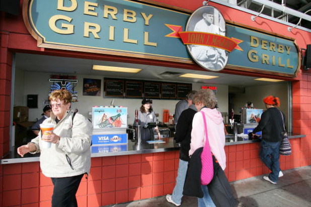 SAN FRANCISCO - MAY 12:  Fans buy food at the Dirby Grill as the San Francisco Giants play against the Los Angeles Dodgers during the MLB game at AT&T Park on May 12, 2006 in San Francisco, California.  The Dodgers won 6-1.  (Photo by Jed Jacobsohn/Getty 
