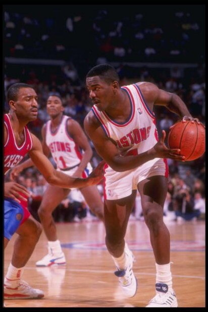 1989-1990: Guard Joe Dumars of the Detroit Pistons moves the ball during a game. Mandatory Credit: ALLSPORT USA /Allsport Mandatory Credit: ALLSPORT USA /Allsport