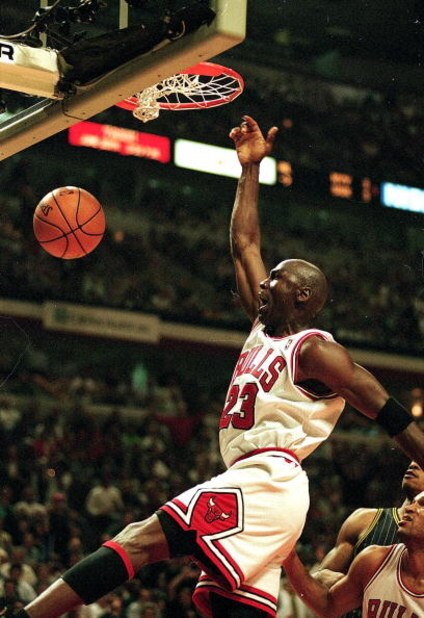 27 May 1998: Michael Jordan #23 of the Chicago Bulls dunks the ball during the game against the Indiana Pacers at the United Center in Chicago, Illinois. The Bulls defeated the Pacers 106-87. Mandatory Credit: Jonathan Daniel /Allsport