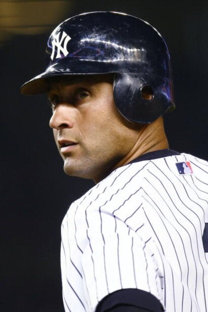 NEW YORK - APRIL 03: Derek Jeter #2 of the New York Yankees against the Chicago Cubs during their game on April 3, 2009 at Yankee Stadium in the Bronx borough of New York City. The exhibition game is the first game to be played at the New Yankee Stadium.