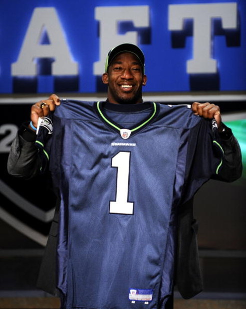 NEW YORK - APRIL 25:  Seattle Seahawks draft pick Aaron Curry poses with his new jersey at Radio City Music Hall for the 2009 NFL Draft on April 25, 2009 in New York City  (Photo by Jeff Zelevansky/Getty Images)