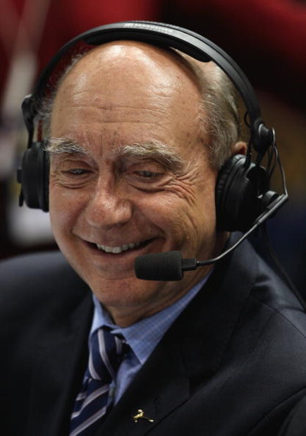 MILWAUKEE - FEBRUARY 25: Analyst Dick Vitale broadcasts a game between the Marquette Golden Eagles and the Connecticut Huskies on February 25, 2009 at the Bradley Center in Milwaukee, Wisconsin. Connecticut defeated Marquette 93-82. (Photo by Jonathan Dan