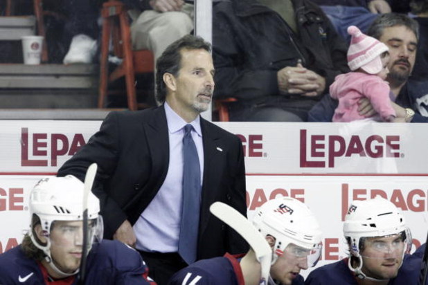 HALIFAX, NS, CANADA - MAY 11:  Team United States Head Coach John Tortorella watches play during the game against Finland at the IIHF World Ice Hockey Championship qualification round at the Halifax Metro Centre on May 11, 2008 in Halifax, Nova Scotia, Ca