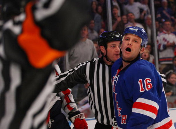NEW YORK - APRIL 20: Sean Avery #16 of the New York Rangers takes a penalty in the second period against the Washington Capitals during Game Three of the Eastern Conference Quarterfinal Round of the 2009 NHL Stanley Cup Playoffs at Madison Square Garden o