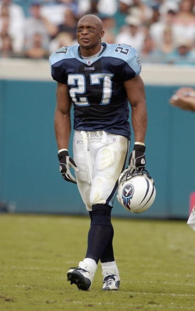 JACKSONVILLE, FL - OCTOBER 26:  Running back Eddie George #27 of the Tennessee Titans walks the field during the game against the Jacksonville Jaguars on October 26, 2003 at ALLTEL Stadium in Jacksonville, Florida.  The Titans defeated the Jaguars 30-17. 