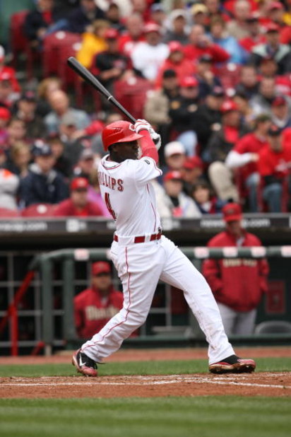 CINCINNATI - MARCH 31:  Brandon Phillips #4 of the Cincinnati Reds bats against the Arizona Diamondbacks during the game on March 31, 2008 at Great American Ball Park in Cincinnati, Ohio.  (Photo by Andy Lyons/Getty Images)