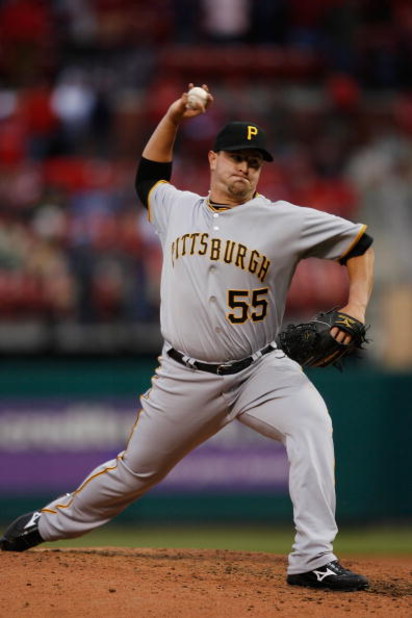 ST. LOUIS - APRIL 6:  Matt Capps #55 of the Pittsburgh Pirates pitches against the St. Louis Cardinals during Opening Day on April 6, 2009 at Busch Stadium in St. Louis, Missouri.  The Pirates beat the Cardinals 6-4. (Photo by Dilip Vishwanat/Getty Images