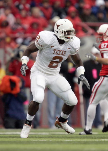 LINCOLN, NE - SEPTEMBER 21: Sergio Kindle #2 of the Texas Longhorns moves on the field during the game against the Nebraska Cornhuskers on October 21, 2006 at Memorial Stadium in Lincoln, Nebraska. The Longhorns defeated the Cornhuskers 22-20. (Photo by B
