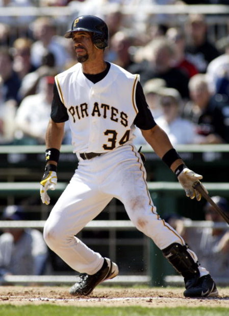 PITTSBURGH - APRIL 6:  Benito Santiago #34 of the Pittsburgh Pirates bats against the Milwaukee Brewers during the game on April 6, 2005 at PNC Park in Pittsburgh, Pennsylvania.  The Brewers won 10-2.  (Photo by Rick Stewart/Getty Images)