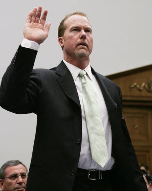 WASHINGTON - MARCH 17:  Former St. Louis Cardinal Mark McGwire is sworn in during a House Committe session investigating Major League Baseball's effort to eradicate steroid use on Capital Hill March 17, 2005 in Washington, DC. Major League Baseball (MLB) 