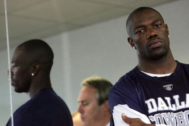 DALLAS - SEPTEMBER 27:  Terrell Owens of the Dallas Cowboys speaks with the media during a press conference on September 27, 2006 in Dallas, Texas. During the conference, Owens denied police reports that he tried to take his life after being hospitalized 
