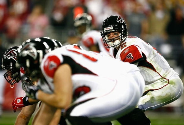 GLENDALE, AZ - JANUARY 03: Quarterback Matt Ryan #2 of the Atlanta Falcons hikes the ball in the NFC Wild Card Game against the Arizona Cardinals on January 3, 2009 at University of Phoenix Stadium in Glendale, Arizona. The Cardinals defeated the Falcons