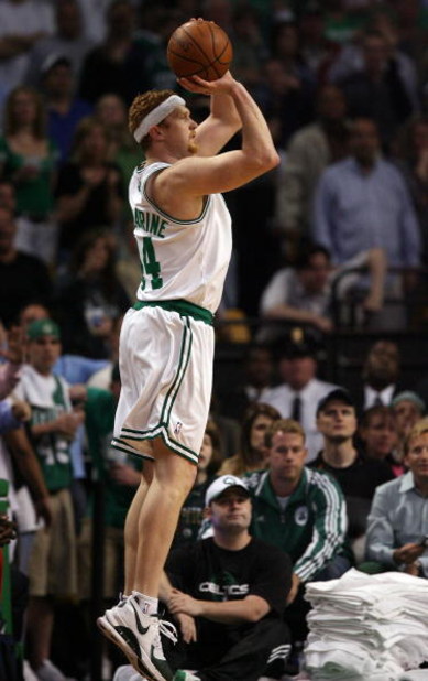 BOSTON - MAY 02:  Brian Scalabrine #44 of the Boston Celtics takes a shot in the fourth quarter against the Chicago Bulls in Game Seven of the Eastern Conference Quarterfinals during the 2009 NBA Playoffs at TD Banknorth Garden on May 2, 2009 in Boston, M