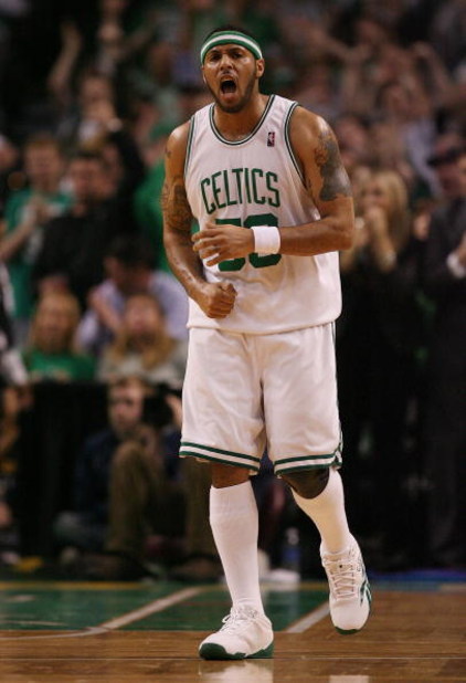 BOSTON - MAY 06:  Eddie House #50 of the Boston Celtics celebrates in the second quarter against the Orlando Magic in Game Two of the Eastern Conference Semifinals during the 2009 NBA Playoffs at TD Banknorth Garden on May 6, 2009 in Boston, Massachusetts