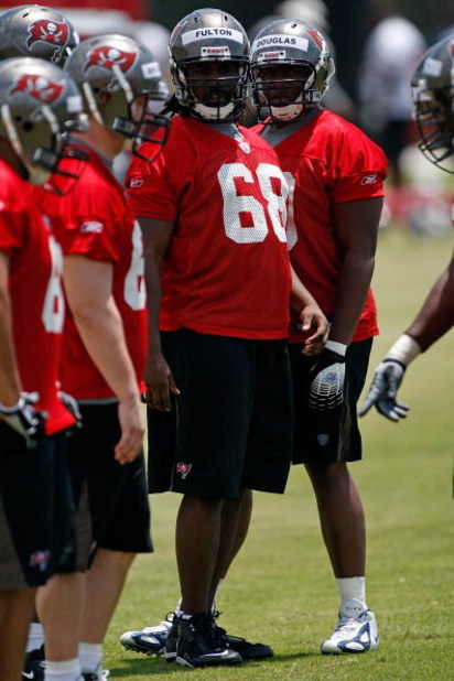 TAMPA - MAY 01:  Offensive tackle Xavier Fulton #68 of the Tampa Bay Buccaneers works out during the Buccaneers Rookie Minicamp at One Buccaneer Place on May 1, 2009 in Tampa, Florida.  (Photo by J. Meric/Getty Images)