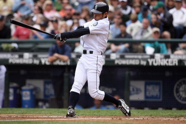 SEATTLE - APRIL 19:  Ichiro Suzuki #51 of the Seattle Mariners bats against the Detroit Tigers during the game on April 19, 2009 at Safeco Field in Seattle, Washington. (Photo by Otto Greule Jr/Getty Images)