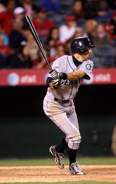 ANAHEIM, CA - APRIL 24: Ichiro Suzuki #51 of the Seattle Mariners bats in the game with the Los Angeles Angels of Anaheim on April 24, 2009 at Angel Stadium in Anaheim, California. The Mariners won 8-3. (Photo by Stephen Dunn/Getty Images)