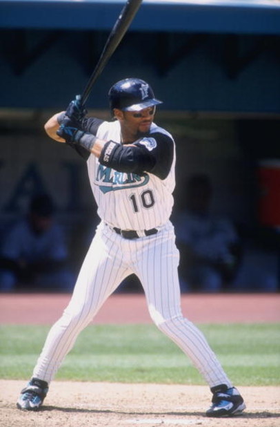 26 Apr 1998:  Outfielder Gary Sheffield of the Florida Marlins in action during a game against the Arizona Diamondbacks at the Pro Player Stadium in Miami, Florida. The Marlins defeated the Diamondbacks 12-6. Mandatory Credit: Scott Halleran  /Allsport