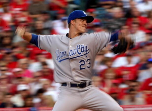 ANAHEIM, CA - MAY 09: Pitcher Zack Greinke #23 of the Kansas City Royals throws a pitch against the Los Angeles Angels of Anaheim on May 9, 2009 at Angel Stadium in Anaheim, California. (Photo by Stephen Dunn/Getty Images)
