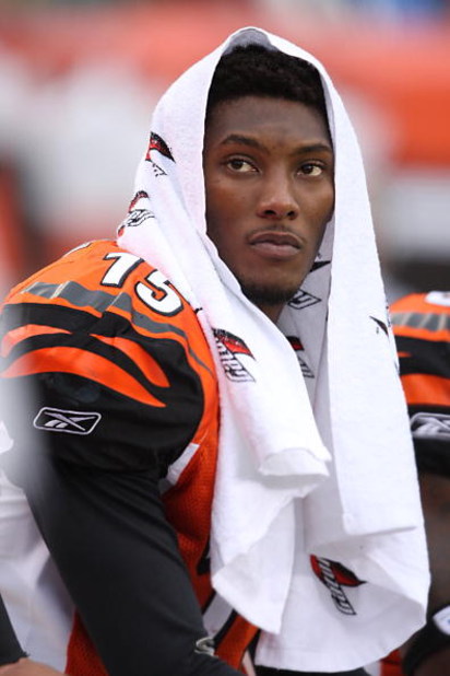 CINCINNATI - NOVEMBER 25:  Chris Henry #15 of the Cincinnati Bengals looks on from the bench during the NFL game against the Tennessee Titans at Paul Brown Stadium on November 25, 2007 in Cincinnati, Ohio. (Photo by Andy Lyons/Getty Images)