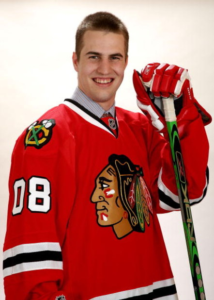 OTTAWA, ON - JUNE 20:  11th overall pick, Kyle Beach of the Chicago Blackhawks poses for a portrait after being selected in the 2008 NHL Entry Draft at Scotiabank Place on June 20, 2008 in Ottawa, Ontario, Canada.  (Photo by Andre Ringuette/Getty Images)
