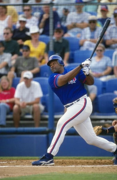 21 Mar 1999: Designated Hitter Cecil Fielder #45 of the Toronto Blue Jays swings at the ball during the Spring Training game against the Boston Red Sox at the Dunedin Stadium in Dunedin, Florida. The Red Sox defeated the Blue Jays 4-3. Mandatory Credit: