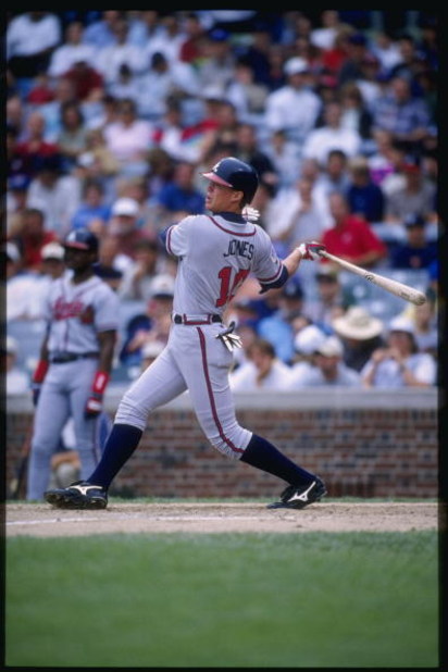 22 Jul 1997:  Chipper Jones of the Atlanta Braves in action during the Braves 4-1 victory over  the Chicago Cubs at Wrgley Field in Chicago, Illinois. Mandatory Credit: Jonathan Daniel  /Allsport