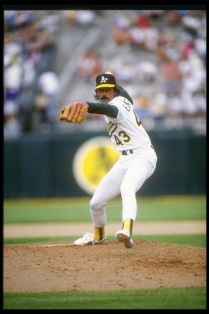 1990:  Pitcher Dennis Eckersley of the Oakland Athletics prepares to throw the ball. Mandatory Credit: Otto Greule  /Allsport